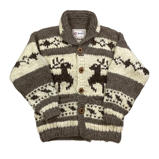 VINTAGE 70s MENS CREAM WOOL COWICHAN GRAPHIC KNIT ROCKABILLY CARDIGAN 40” M