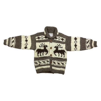 VINTAGE 70s MENS CREAM WOOL COWICHAN GRAPHIC KNIT ROCKABILLY CARDIGAN 40” M