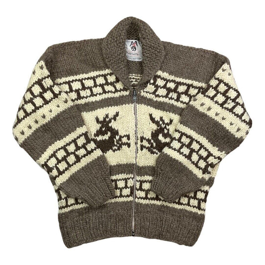 VINTAGE 70s MENS WOOL COWICHAN GRAPHIC KNIT ROCKABILLY CARDIGAN 46” L