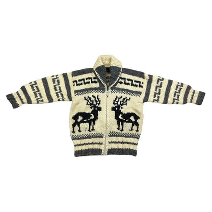 VINTAGE 70s MENS WOOL COWICHAN GRAPHIC KNIT ROCKABILLY CARDIGAN 44” L