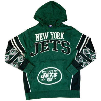 Vintage 00s Green Black White Knitted Hooded Jumper NFL New York Jets L