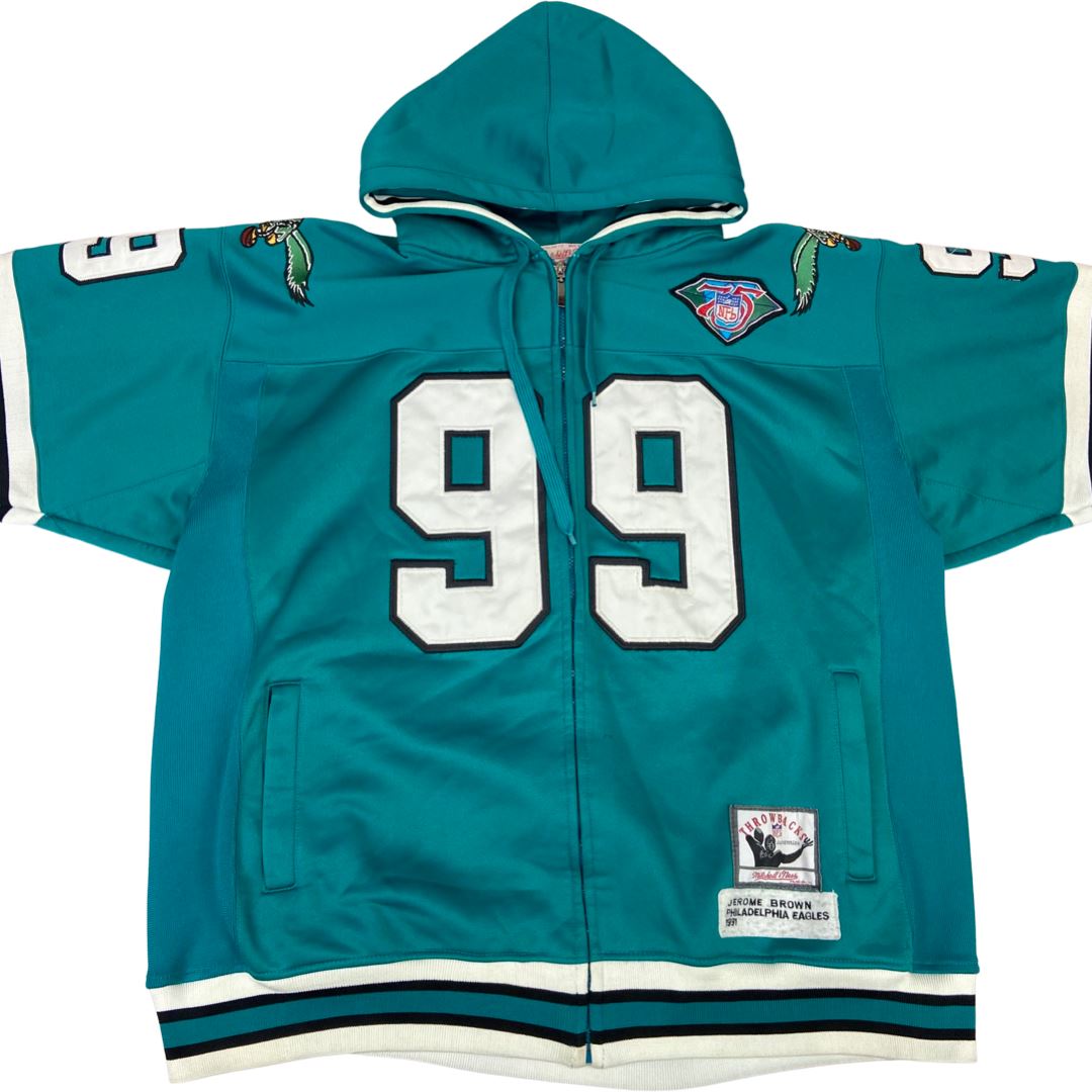 Phila. Eagles Mitchell & Ness 75th Ann. NFL 99 Jerome Brown Patch Zip Hoodie XXL