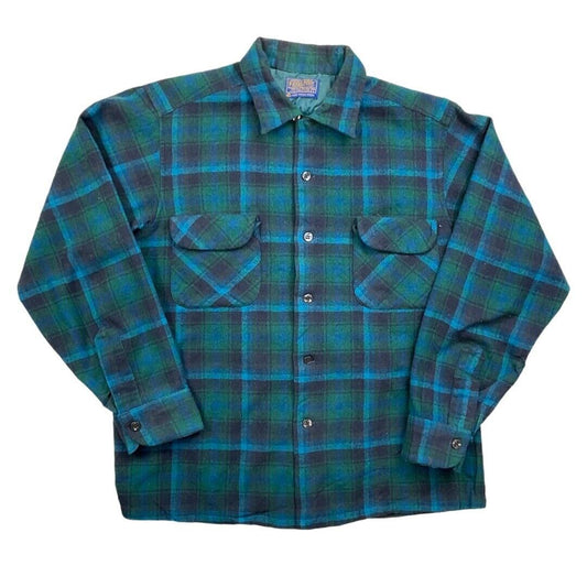 VTG 1960s USA BLUE PENDLETON WOOL BOARD SHIRT CHECK PLAID BEACH BOYS M 40”