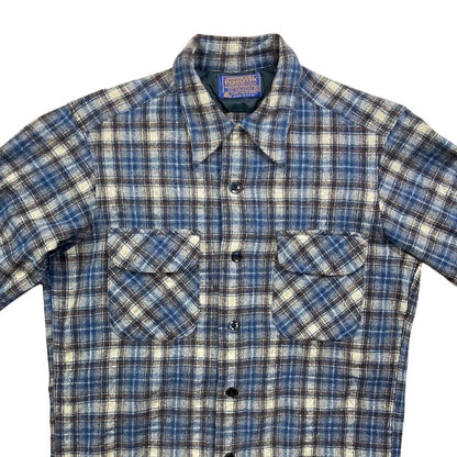 VTG 70s USA BLUE PENDLETON WOOL BOARD SHIRT CHECK PLAID BEACH BOYS XS 34”