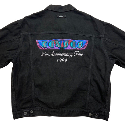 Vtg 1999 Kansas Band 25th Anniversary Embroidered Merch Black Denim Jacket XL
