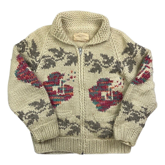 VTG LADIES WOOL COWICHAN NATIVE CANADIAN CARDIGAN GRAPHIC KNIT ROCKABILLY 38”