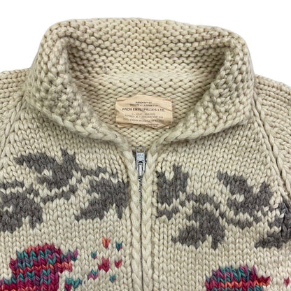 VTG LADIES WOOL COWICHAN NATIVE CANADIAN CARDIGAN GRAPHIC KNIT ROCKABILLY 38”
