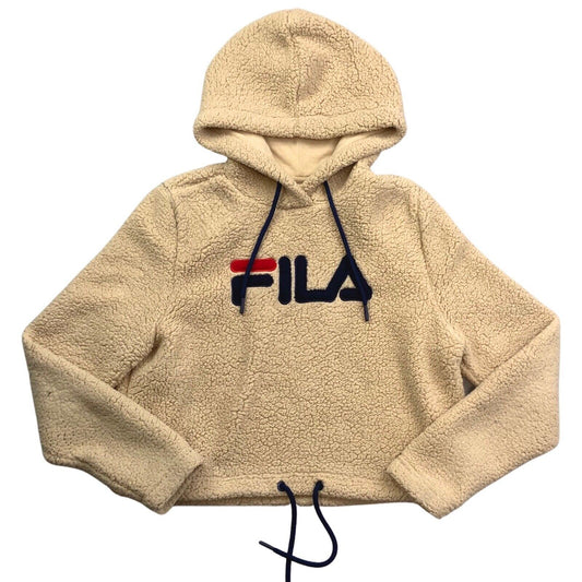 Vintage 00s Beige Appliqué Fila Logo Spell Out Fleece M