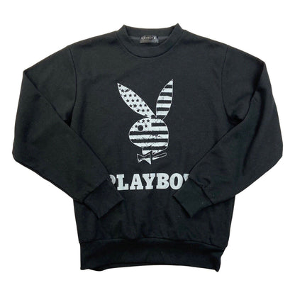 Vintage 90s Rare Black Japanese Playboy Graphic Logo Spell-Out Sweater M