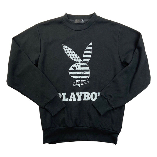 Vintage 90s Rare Black Japanese Playboy Graphic Logo Spell-Out Sweater M