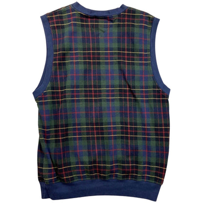Vintage 90s Navy Green Tartan Tommy Hilfiger V Neck Body Warmer M