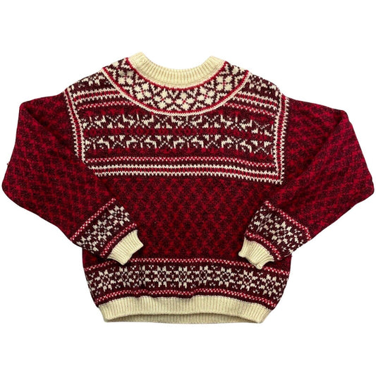 Vintage 80s Red Cream Black United Colours of Benetton Knitted Wool Jumper M