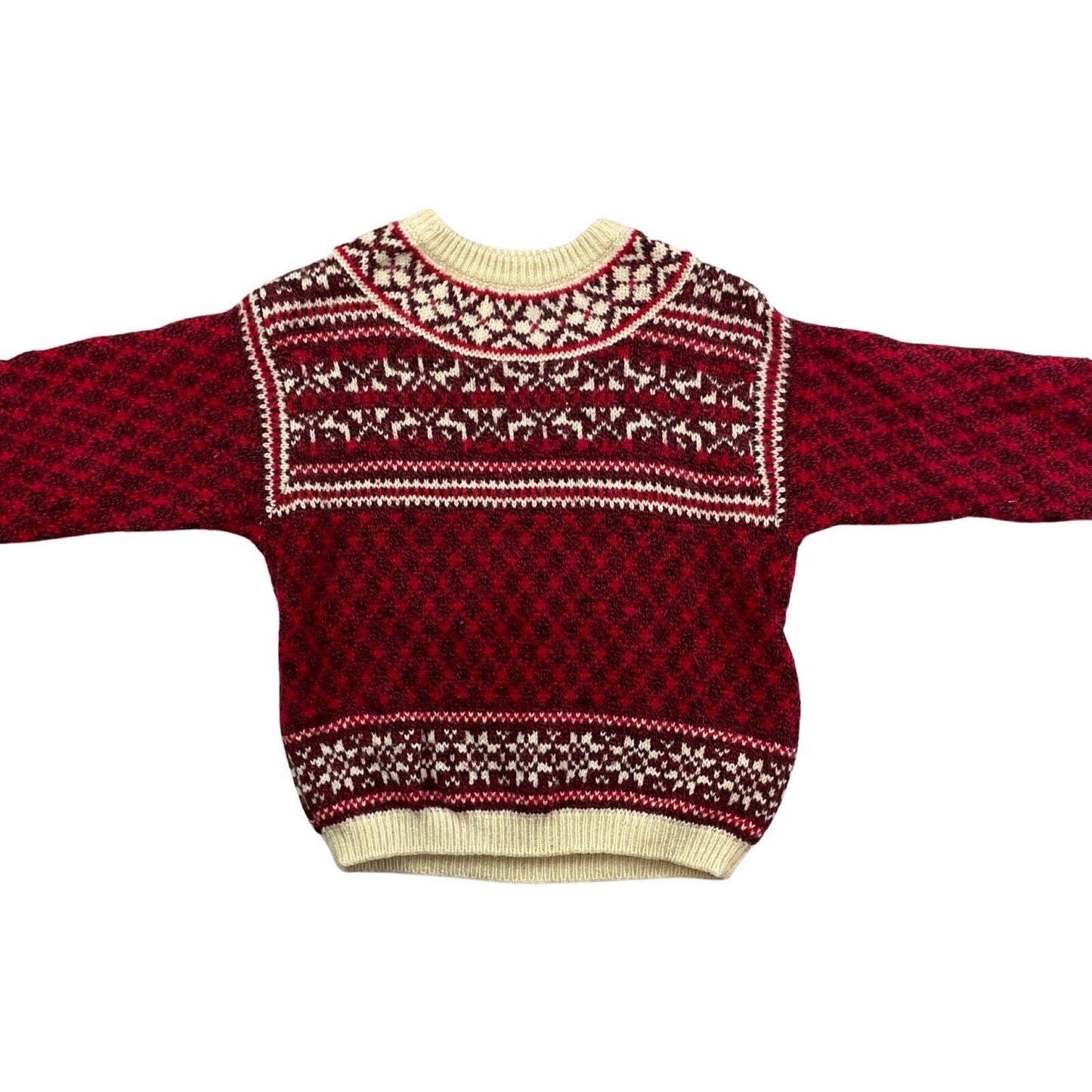 Vintage 80s Red Cream Black United Colours of Benetton Knitted Wool Jumper M