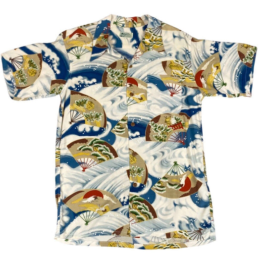 VTG SUN SURF FIRELAND 40s 50s STYLE HAWAIIAN ALOHA SHIRT RAYON ROCKABILLY 38”