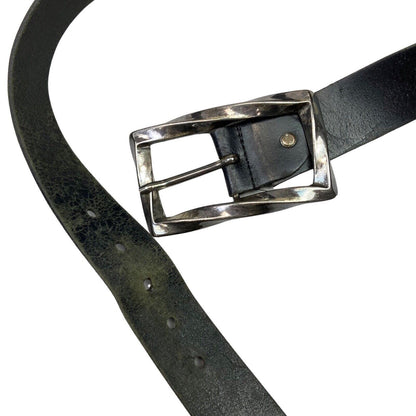 Vintage Black Leather Belt Silver Buckle Chunky Y2K 42 1/2"