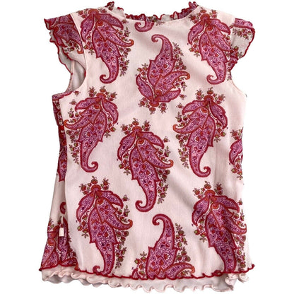 Vintage Y2K Pink Red Paisley Floral Mesh Top 6 8 XS S