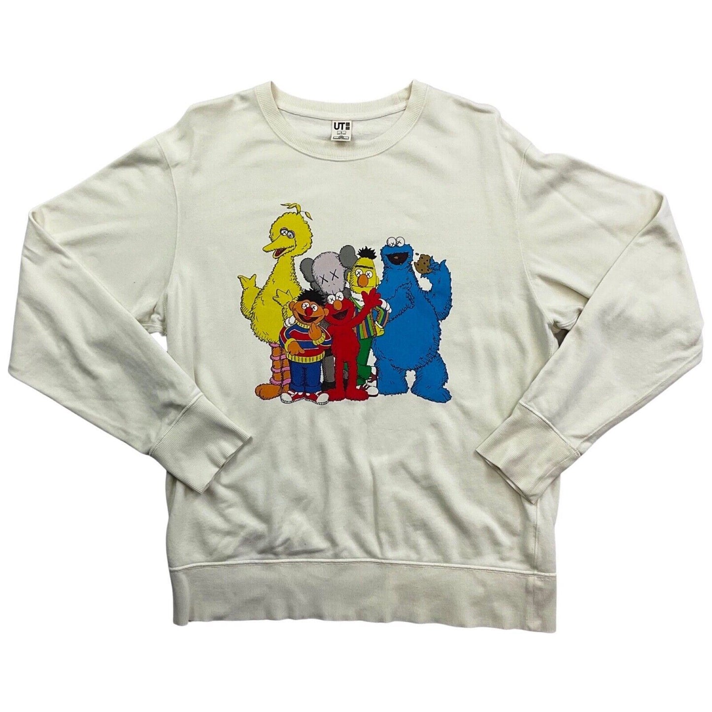 Vintage 00s Cream Uniqlo Kaws Sesame Street Hypebeast Rare Crew Neck Jumper L