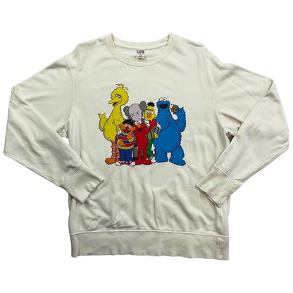 Vintage 00s Cream Uniqlo Kaws Sesame Street Hypebeast Rare Crew Neck Jumper L