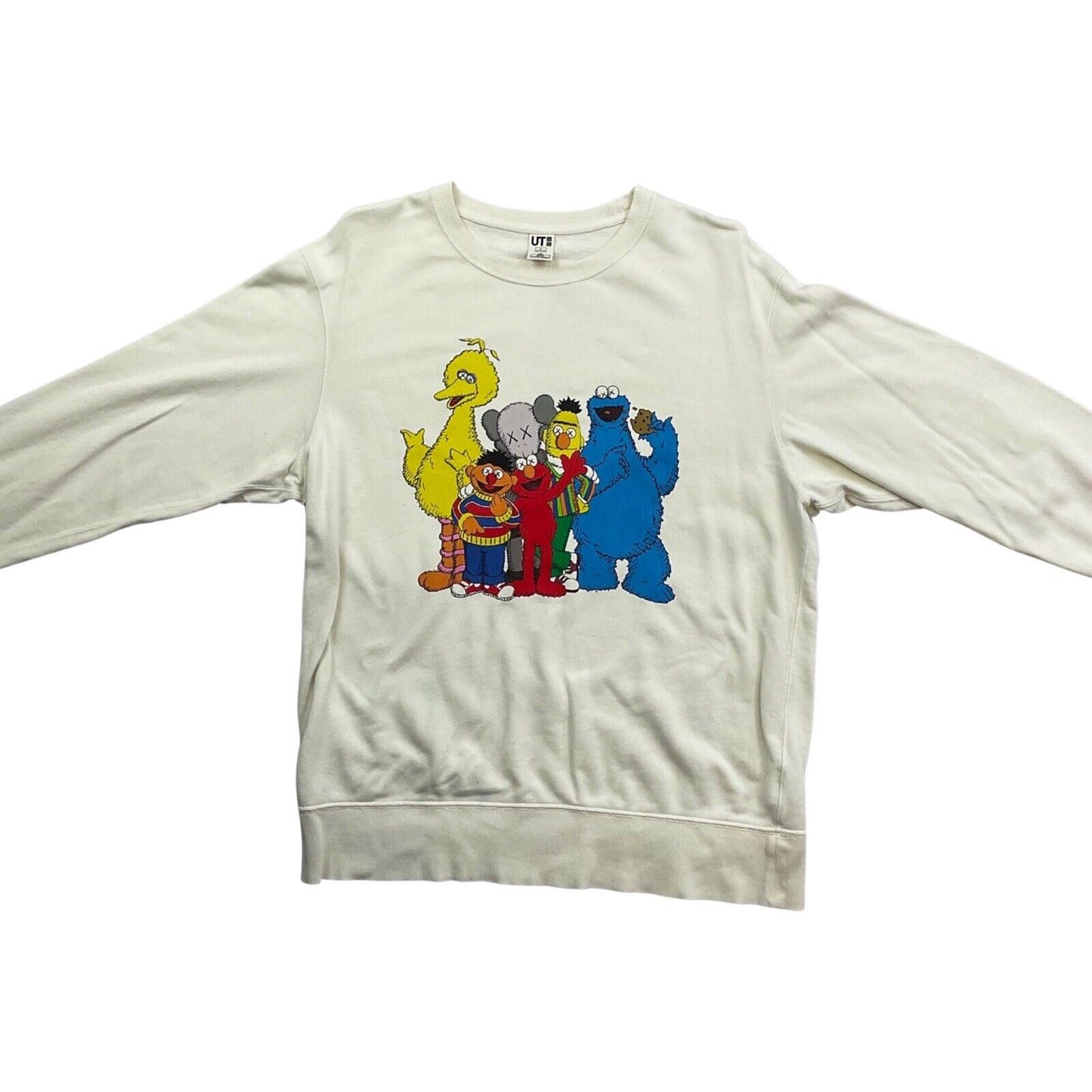 Vintage 00s Cream Uniqlo Kaws Sesame Street Hypebeast Rare Crew Neck Jumper L