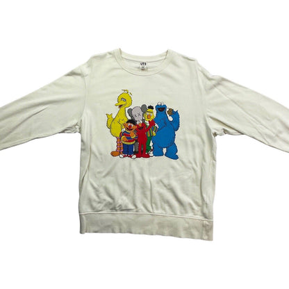 Vintage 00s Cream Uniqlo Kaws Sesame Street Hypebeast Rare Crew Neck Jumper L
