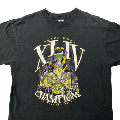 2010 Black Reebok New Orleans Saints 44th Super Bowl Champions T Shirt L