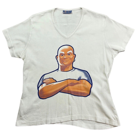 Vintage 90s 00s White Mr Clean Graphic Baby Tee V Neck T-Shirt M 12 14