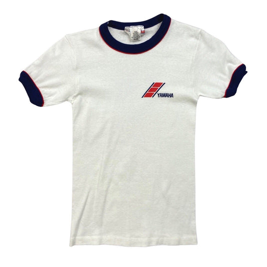 Vintage 90s 00s Y2K White Blue Yamaha Ribbed Fitted Baby Tee XS 6