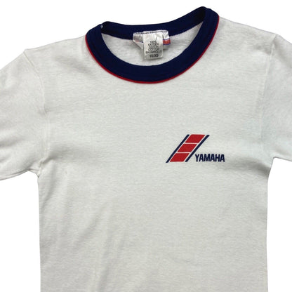 Vintage 90s 00s Y2K White Blue Yamaha Ribbed Fitted Baby Tee XS 6