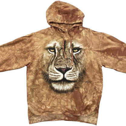 Vintage 00s Y2K Beige Brown Novelty Graphic Lion Hoodie XXL