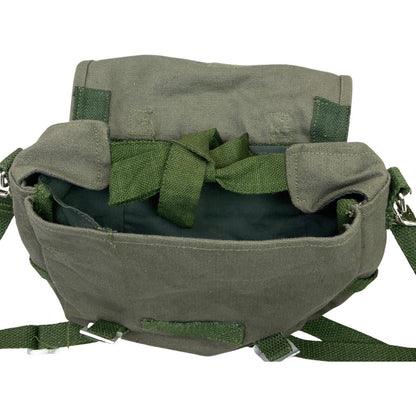 Vintage 90s 00s Dark Green Olive Mini Messenger Bag Cotton Canvas
