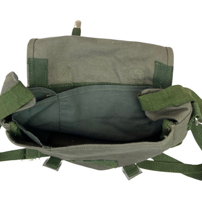 Vintage 90s 00s Dark Green Olive Mini Messenger Bag Cotton Canvas