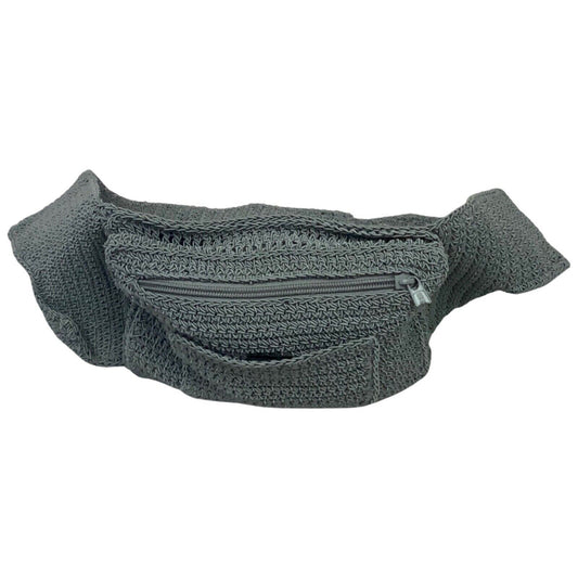 Vintage 90s 00s Grey Crochet Cross Body Bum Bag Cotton Blend