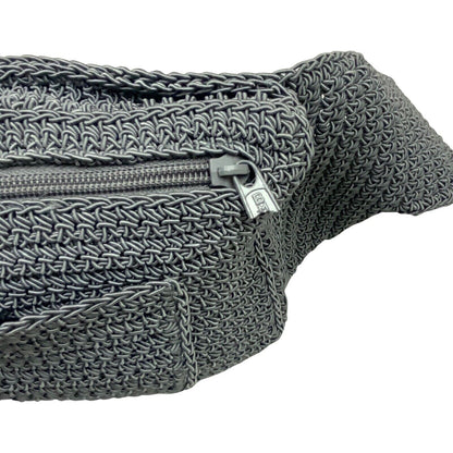 Vintage 90s 00s Grey Crochet Cross Body Bum Bag Cotton Blend
