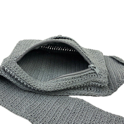 Vintage 90s 00s Grey Crochet Cross Body Bum Bag Cotton Blend