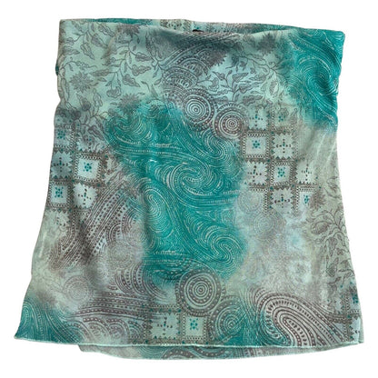 Vintage Y2K Blue Floral Paisley Mesh Sheer Tube Top 10 12 S M