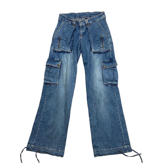 Vintage Y2K Blue Cargo Wide Leg Baggy Denim Jeans 8 10 S