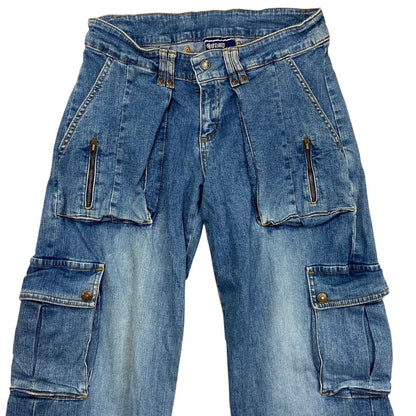 Vintage Y2K Blue Cargo Wide Leg Baggy Denim Jeans 8 10 S