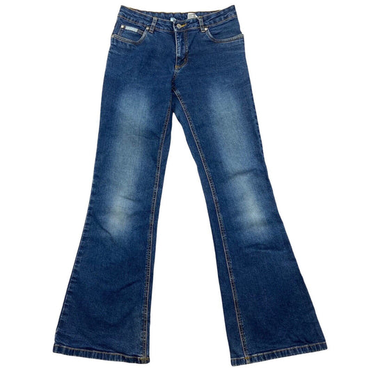 Vintage 90s Rare Blue Buffalo Embroidered Flared Mid Rise Denim Jeans 8 10 S