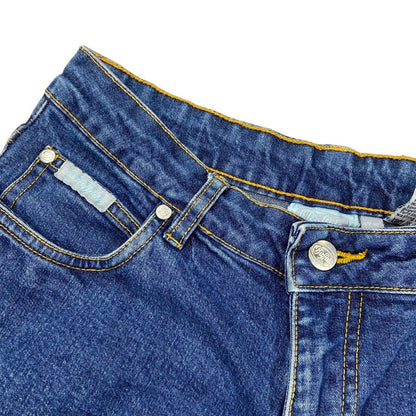 Vintage 90s Rare Blue Buffalo Embroidered Flared Mid Rise Denim Jeans 8 10 S