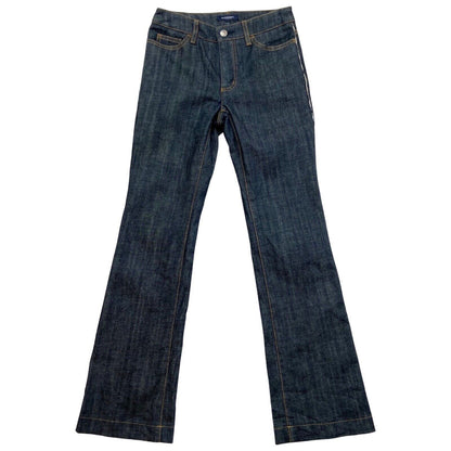 Vintage Y2K Dark Wash Blue Denim Burberry Bootcut Nova Check Stripe Jeans 6 XS