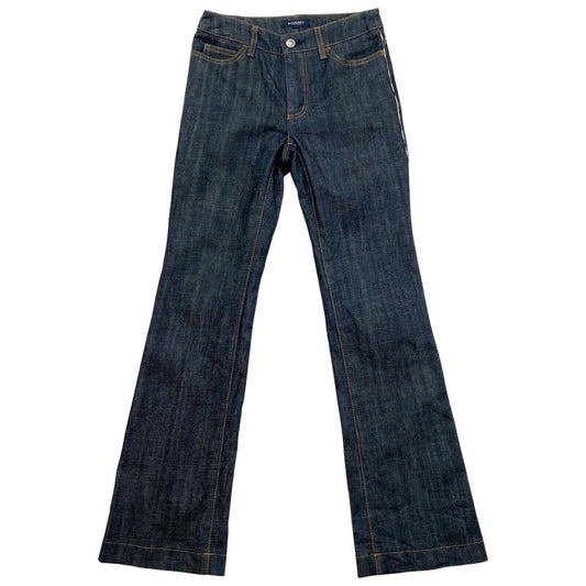 Vintage Y2K Dark Wash Blue Denim Burberry Bootcut Nova Check Stripe Jeans 6 XS