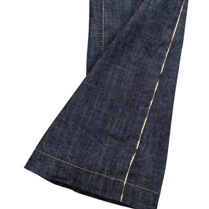 Vintage Y2K Dark Wash Blue Denim Burberry Bootcut Nova Check Stripe Jeans 6 XS