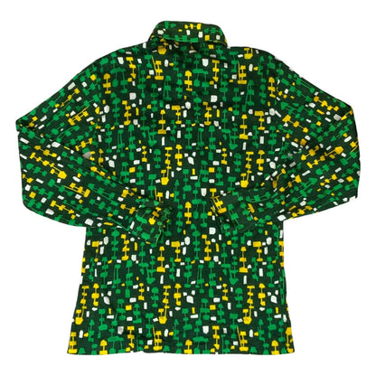 VTG 70s BIG COLLAR MENS POLY SMOCK SHIRT GEOMETRIC PSYCHEDELIC PRINT 36” (34) XS