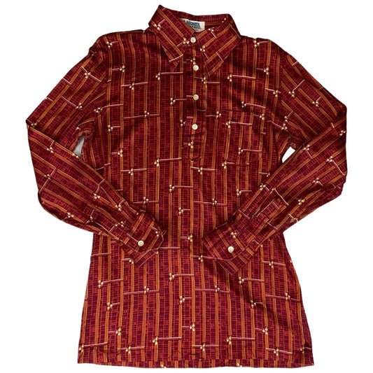 VTG 70S MIZUNO BIG COLLAR MENS POLY SMOCK GOLF SHIRT  PSYCHEDELIC PRINT 38” (36)