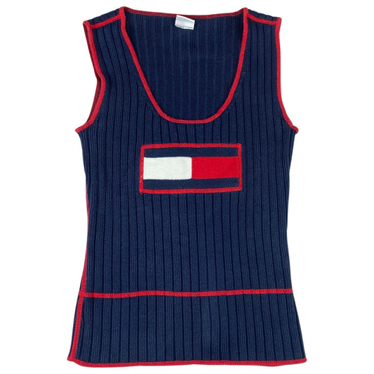 Vintage 90s 00s Navy Blue Tommy Hilfiger Knitted Contrast Stitch Tank Top 8 10 S