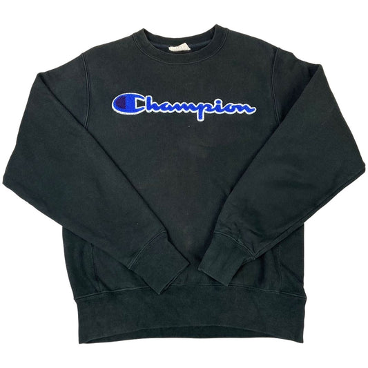 Vintage 00s Y2k Black Blue Spellout Champion Crewneck Jumper M