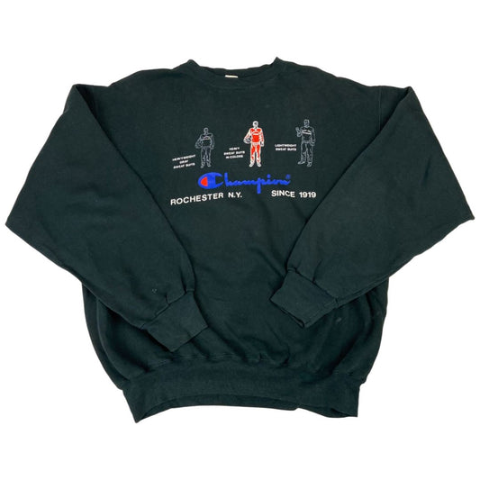 Vintage 90s Black Blue Spell Out Basketball Champion Crewneck Jumper XL