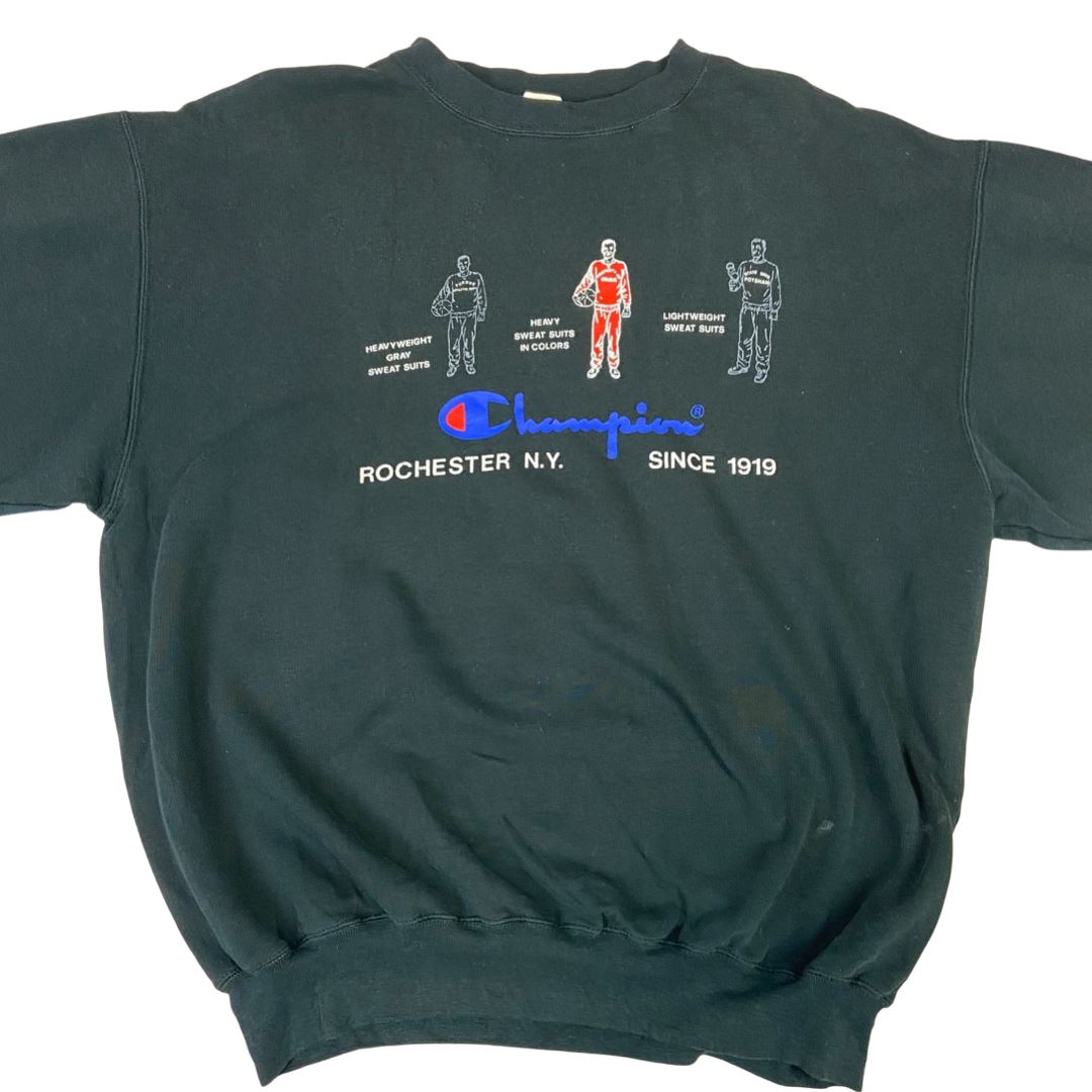 Vintage 90s Black Blue Spell Out Basketball Champion Crewneck Jumper XL