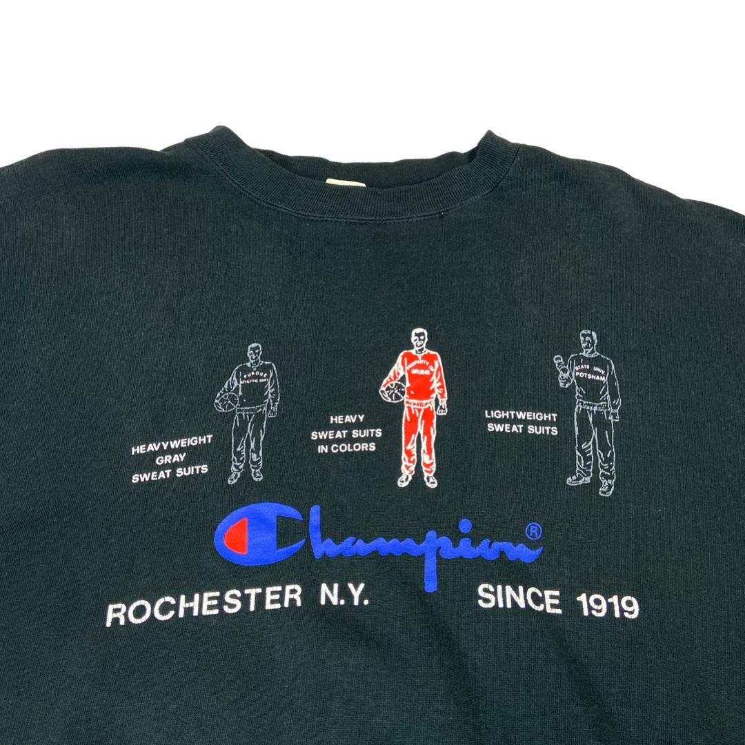 Vintage 90s Black Blue Spell Out Basketball Champion Crewneck Jumper XL