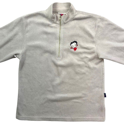 Vintage 2000 Grey Red Embroidered Betty Boop Fleece Zip-Up Pullover Jumper S M
